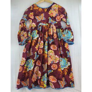 Blue Juniper Burgundy Long Sleeve Dress with Large Flower and Butterfly Print 12